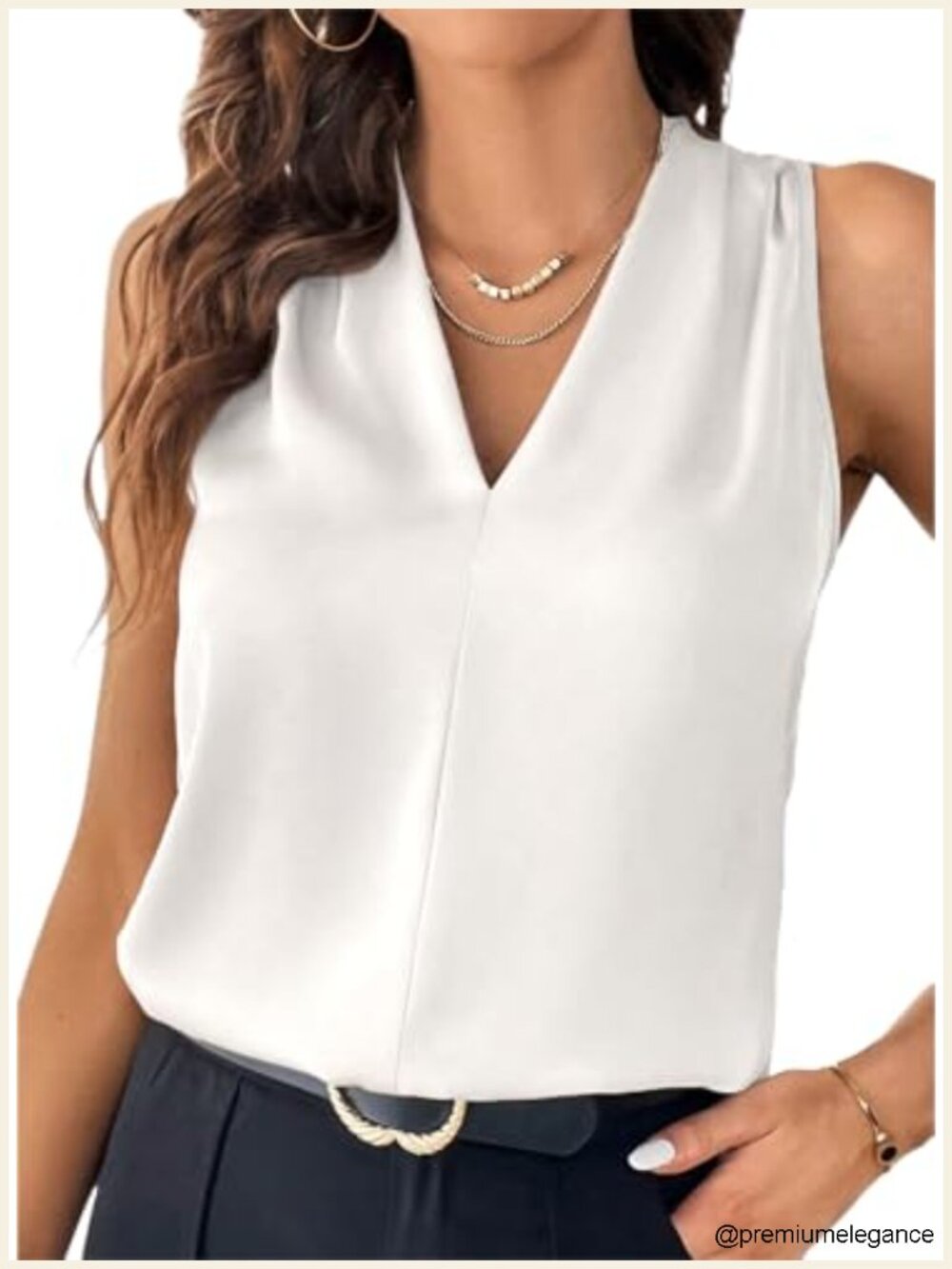 Pleated V-Neck Sleeveless Tank Top for Women, Loose Fit
